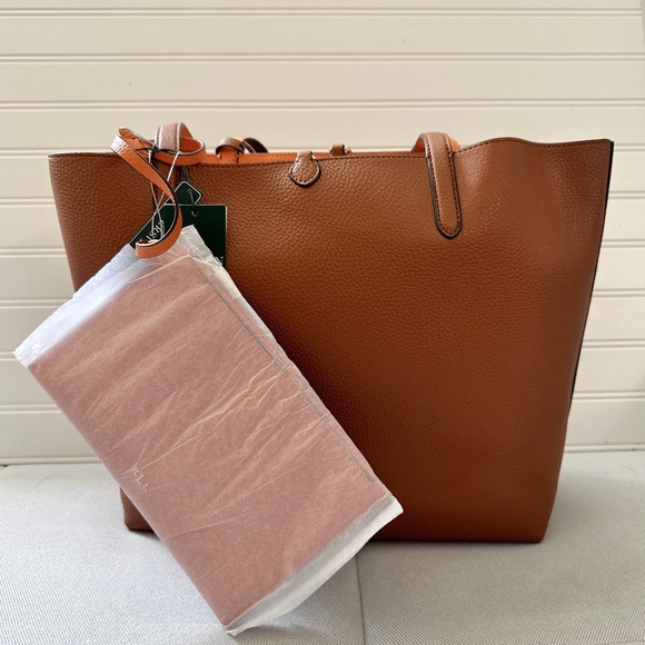Sold!❣️ Lauren Ralph Lauren Large Reversible Pebbled-Faux Leather Tote Bag NWT - Picture 10 of 15